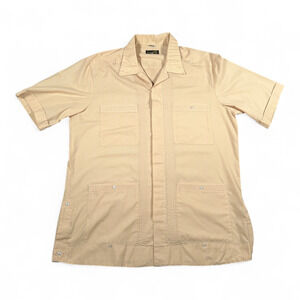Vintage Guayabera Shirt Adult LARGE Brown Cuban Wedding Embroidered Buttons 70s